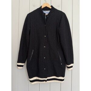 Kari Traa Women Long Boiled Wool Bomber Jacket S Small Black Snap Streetwear